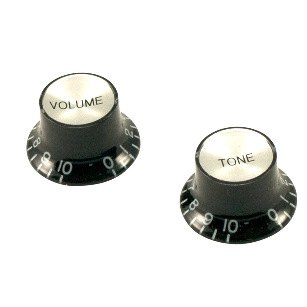 WD Black Reflector Volume/Tone Knobs, Silver Tops 3 WD Black Reflector Volume/Tone Knobs, Silver Tops