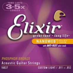 Elixir Phosphor Bronze Acoustic Guitar Strings Nano Custom Lights 11-52