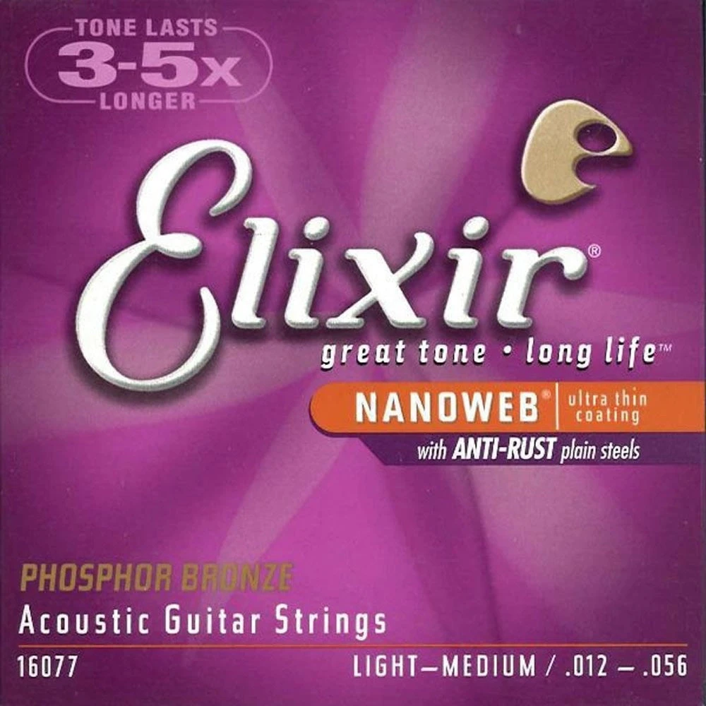 Elixir Phosphor Bronze Acoustic Guitar Strings Nano Light Medium 12-56 3 Elixir Phosphor Bronze Acoustic Guitar Strings Nano Light Medium 12-56