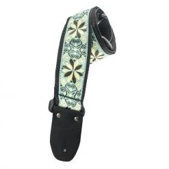 Henry Heller 2" Ebony Jacquard Guitar Strap With Ivory/Aqua Pattern