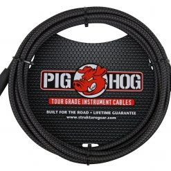 Ace Pig Hog 10' Black Woven Instrument Cable, Straight 1/4" Ends, Lifetime Warranty Cables