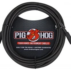 Ace Pig Hog 20' Black Woven Instrument Cable, Straight 1/4" Ends, Lifetime Warranty Cables