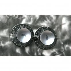 All-Parts Reflector Cap (Silver) Tone Knobs (Qty 2), Black, Fits USA Split Shaft Pots.